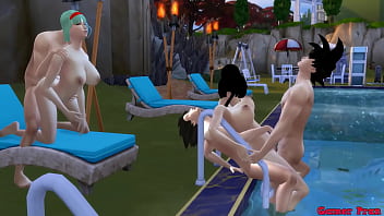 Madre, Istri, Dan Susu Erotis: Babak Mesum Ke-4 – Bulma Dan Chichi, Ibu-istri Terseksi, Berbagi Anak Laki Dan Menggelar Orgi Kolam Renang, Ditembak Dari Belakang Bak Betina Birahi