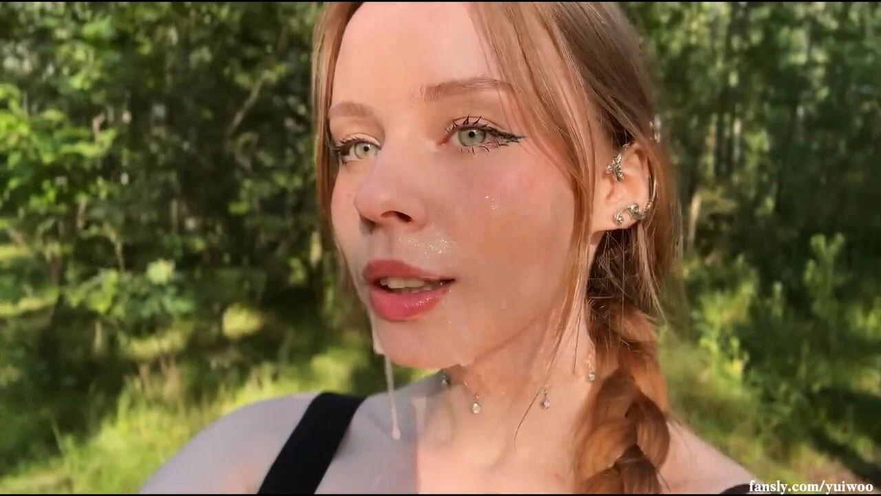 Best Blowjob In The Forest From A Blonde With Green Eyes, Cum Walk